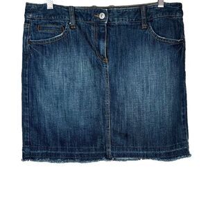 ANN TAYLOR LOFT Mini Skirt Raw Hem in Medium Wash Denim Siz 10 Petite